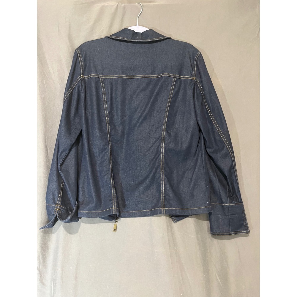 Drapers & Damons Petite Denim Jacket Women Dark‎ Wash Stretch Zip Front Collared - Picture 3 of 4